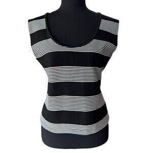 Bishop + Young Anthropologie Sleeveless Scoop Neck Top Size M Black White Stripe